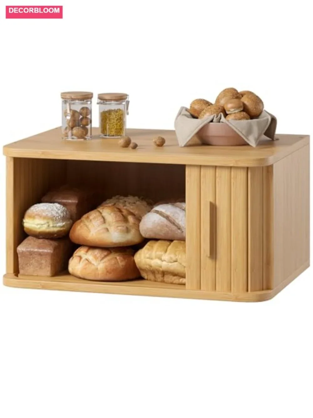 Roll Top Bamboo Bread Box Large Capacity Kitchen Counter Storage